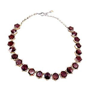 Talbots Hexagon Faceted Brown Crystal Chain Necklace  Gold and silver tone